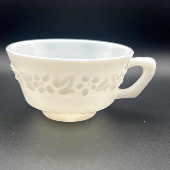 Other - Vintage Hazel Atlas Glass Platonite Teacup Floral Rose Embossed White